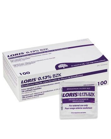 LORIS 0.13% Serviettes de chlorure de Benzalkonium 100 pk