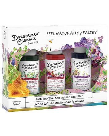 Coffret de 3 huiles de bain aux herbes naturelles et saines Dresdner Essenz